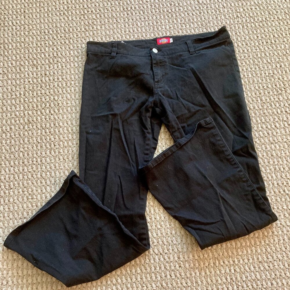 Dickies Womens Wide Leg Stretch Pants Button Fly Pockets Size 11 Black